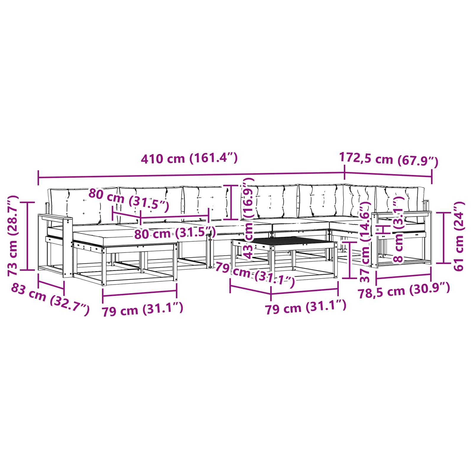 Σειρά Καναπέ Εξωτερικού με μαξιλάρι 8 pcs Φυσικό και Μπεζ - Pakobazaar