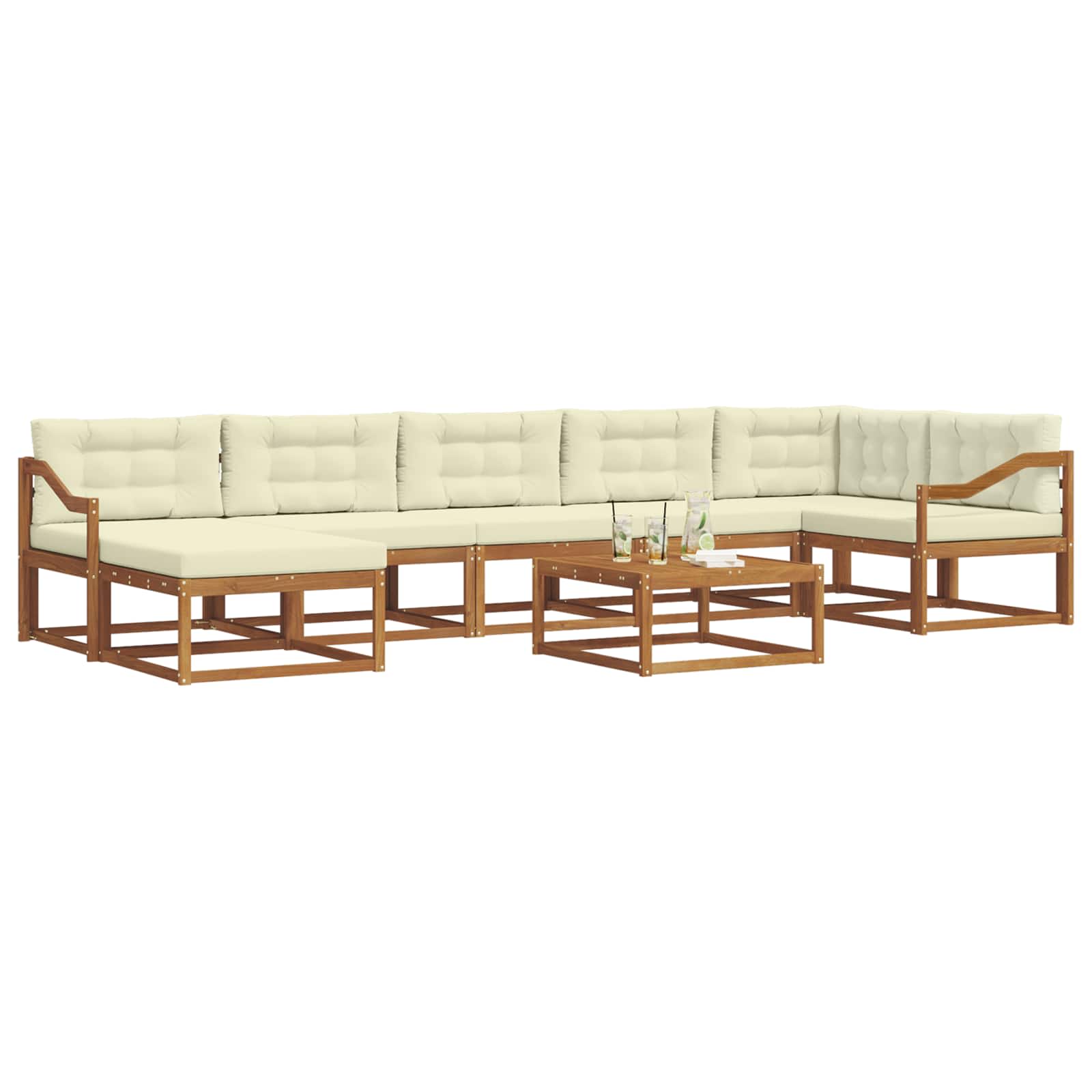 Σειρά Καναπέ Εξωτερικού με μαξιλάρι 8 pcs Φυσικό και Κρέμα - Pakobazaar