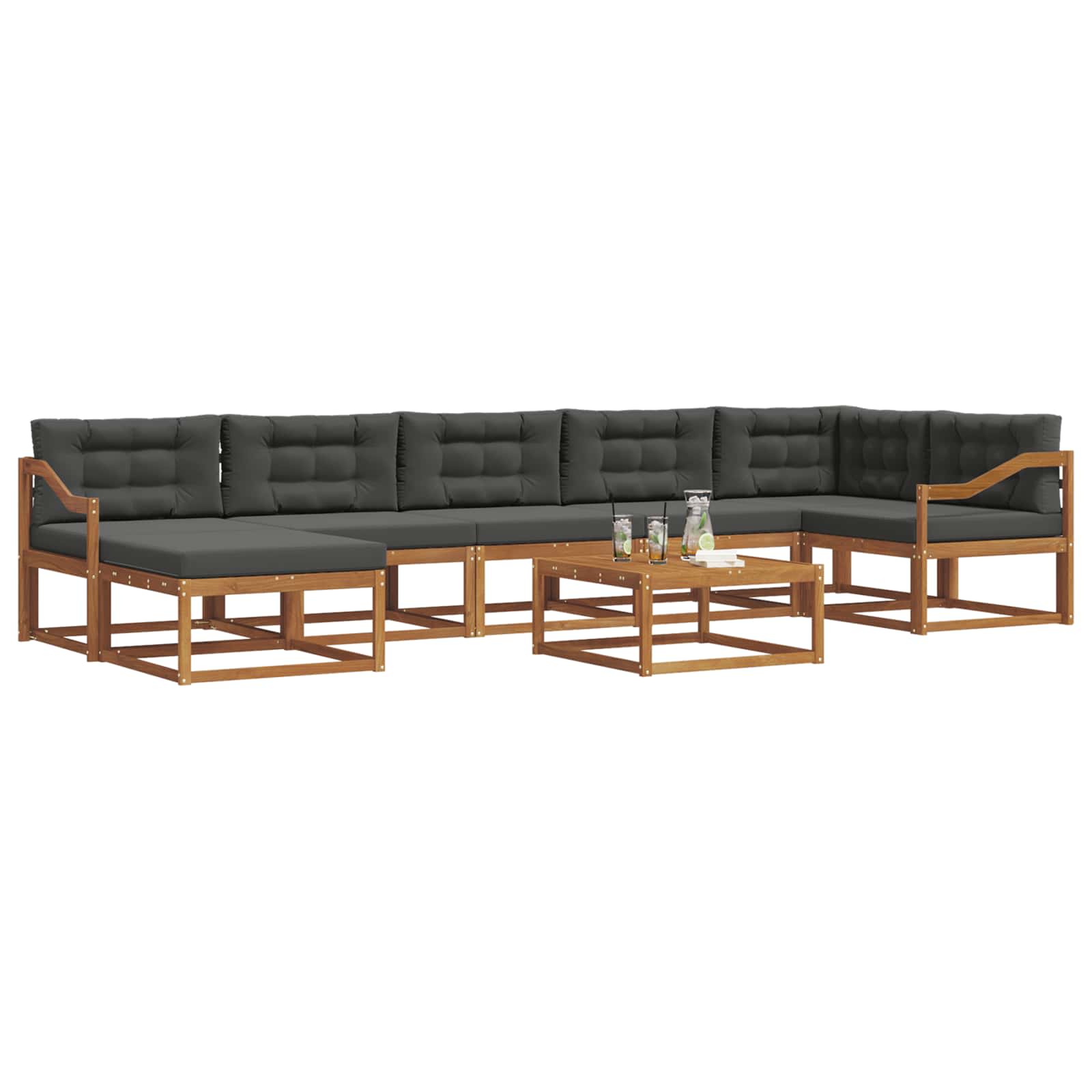 Σειρά Καναπέ Εξωτερικού με μαξιλάρι 8 pcs Φυσικό και Ανθρακί - Pakobazaar