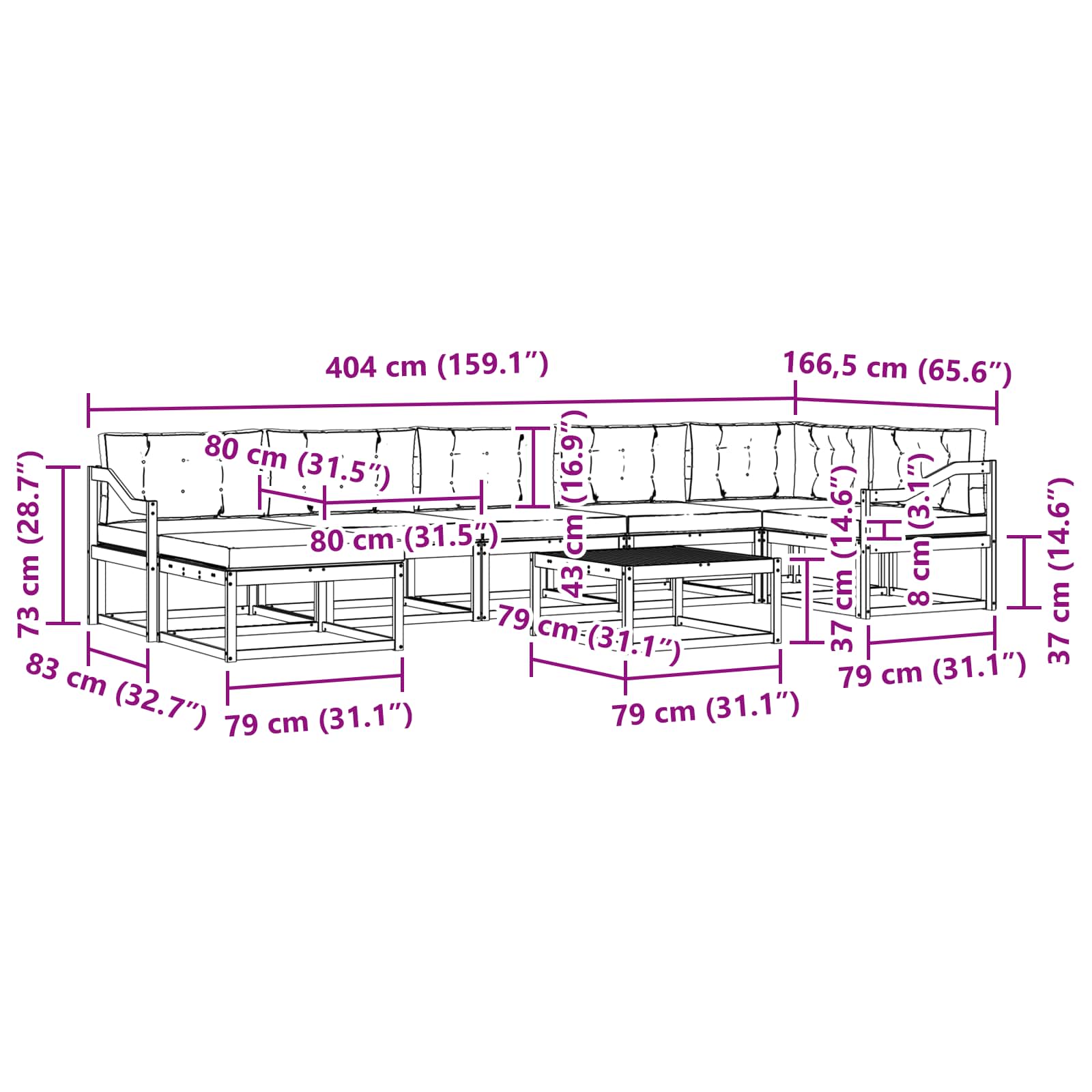 Σειρά Καναπέ Εξωτερικού με μαξιλάρι 8 pcs Φυσικό και Μπεζ - Pakobazaar