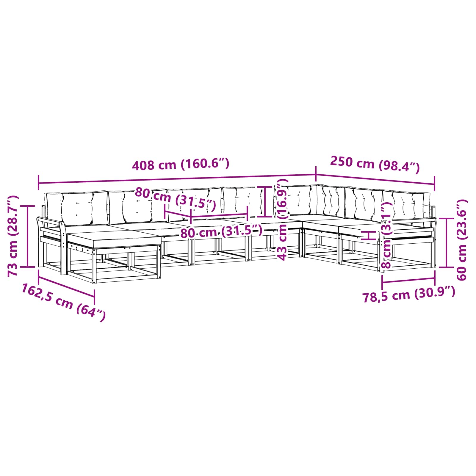 Σειρά Καναπέ Εξωτερικού με μαξιλάρι 8 pcs Φυσικό και Μπεζ - Pakobazaar