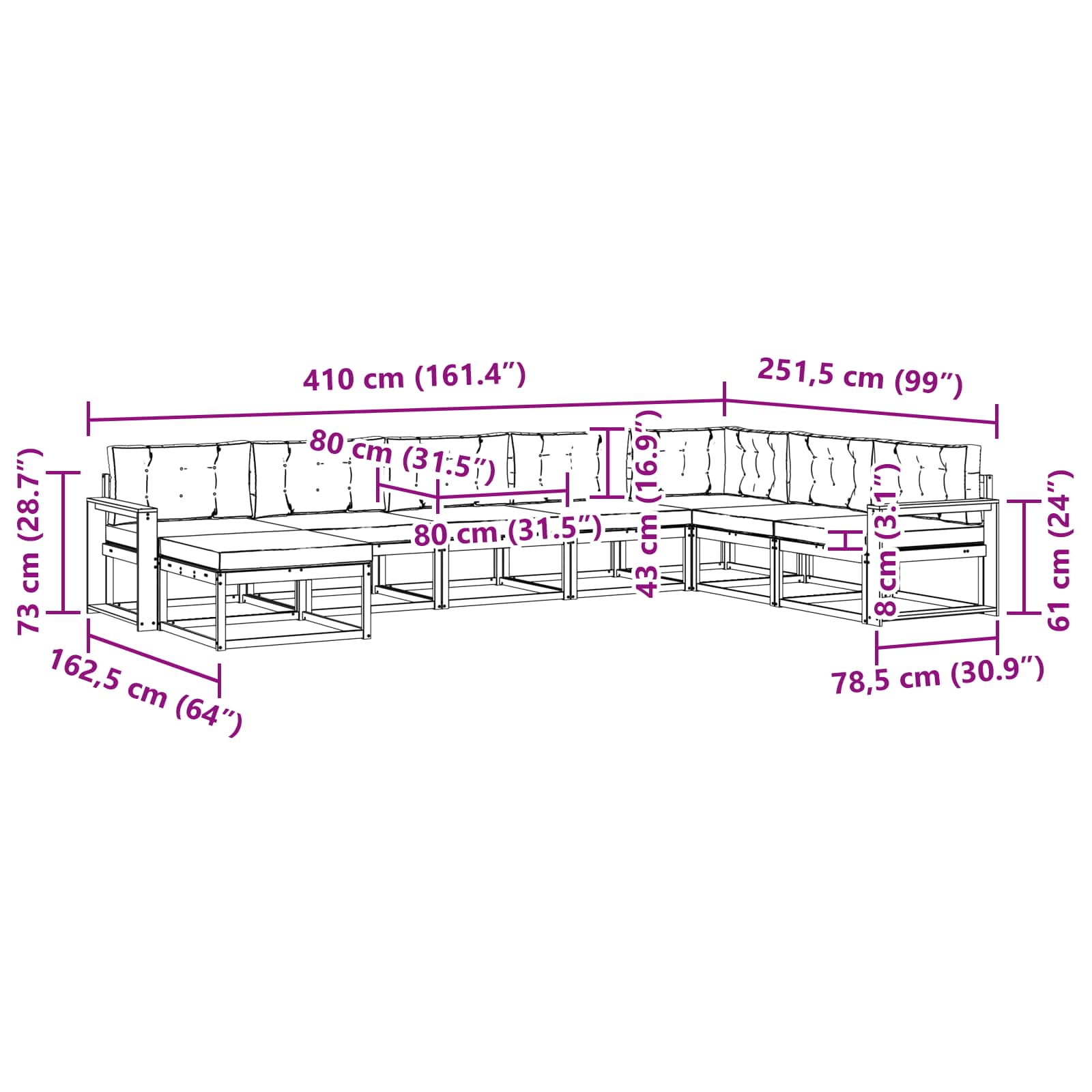 Σειρά Καναπέ Εξωτερικού με μαξιλάρι 8 pcs Φυσικό και Μπεζ - Pakobazaar
