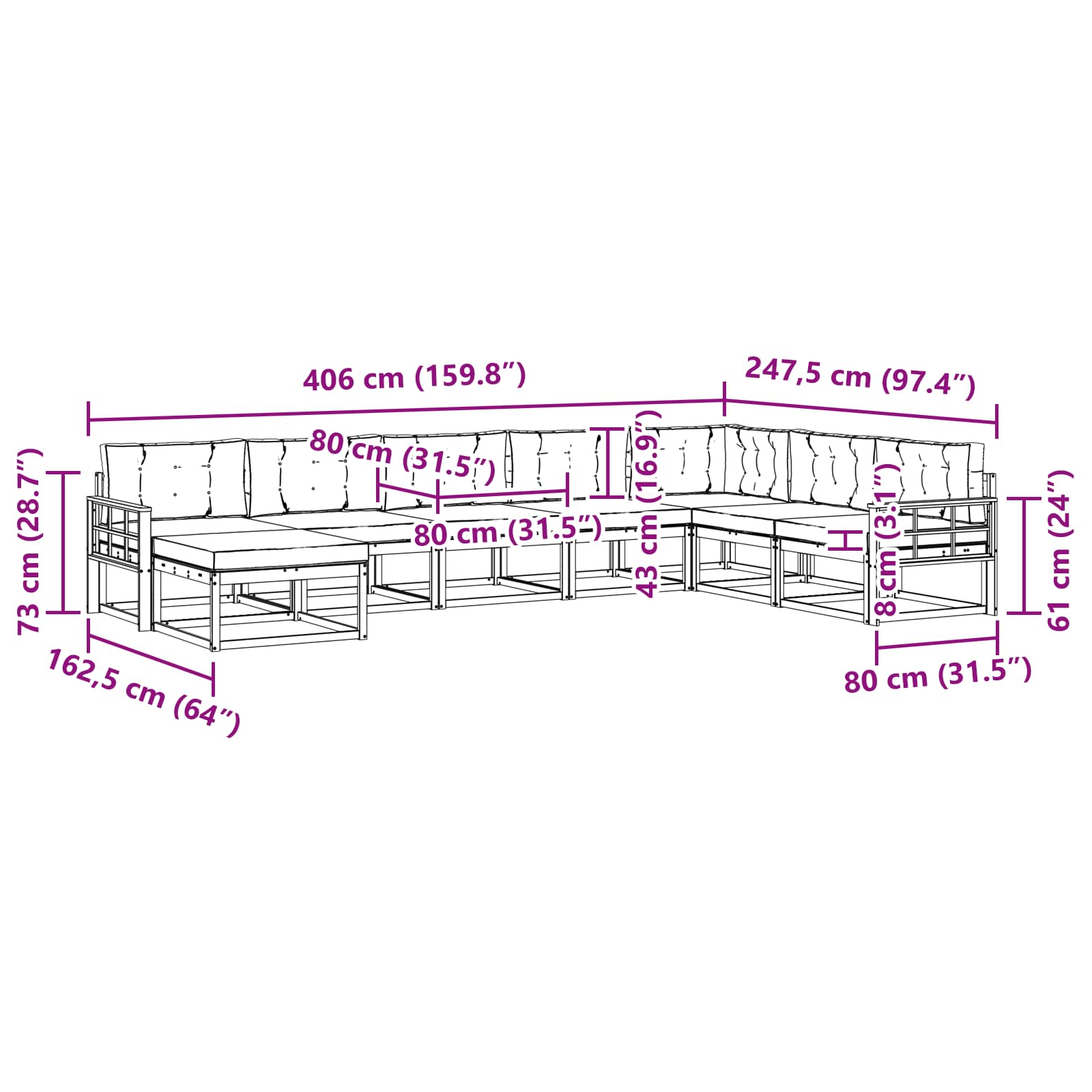 Σειρά Καναπέ Εξωτερικού με μαξιλάρι 8 pcs Φυσικό και Μπεζ - Pakobazaar