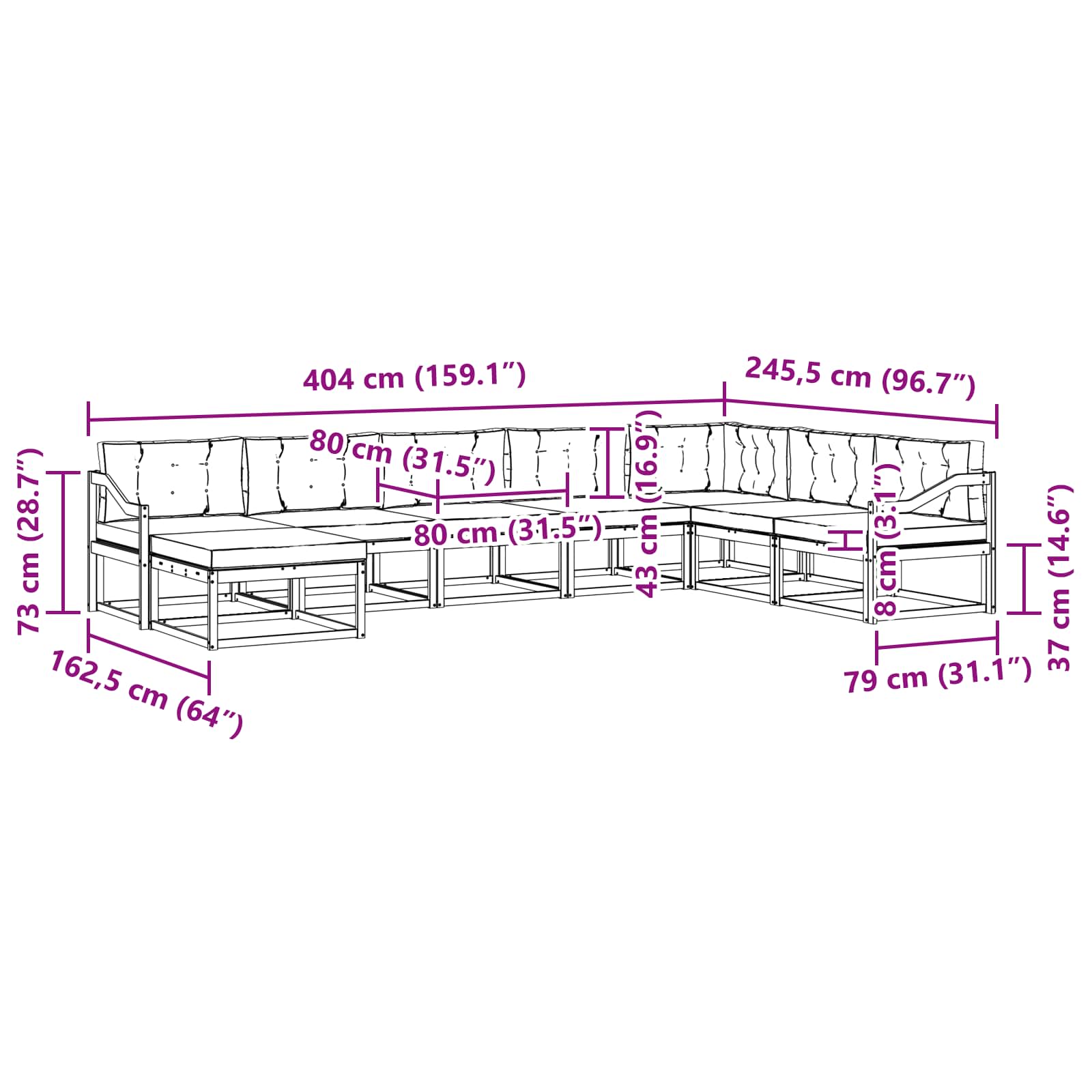 Σειρά Καναπέ Εξωτερικού με μαξιλάρι 8 pcs Φυσικό και Κρέμα - Pakobazaar