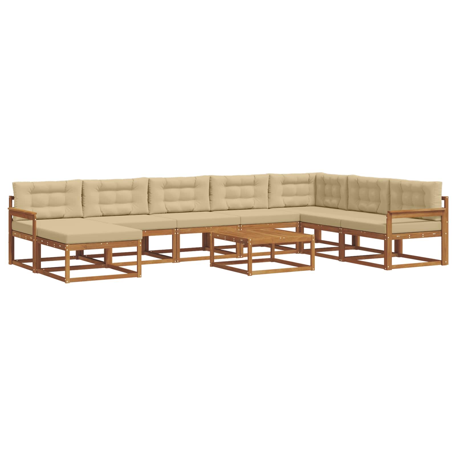 Σειρά Καναπέ Εξωτερικού με μαξιλάρι 9 pcs Φυσικό και Μπεζ - Pakobazaar