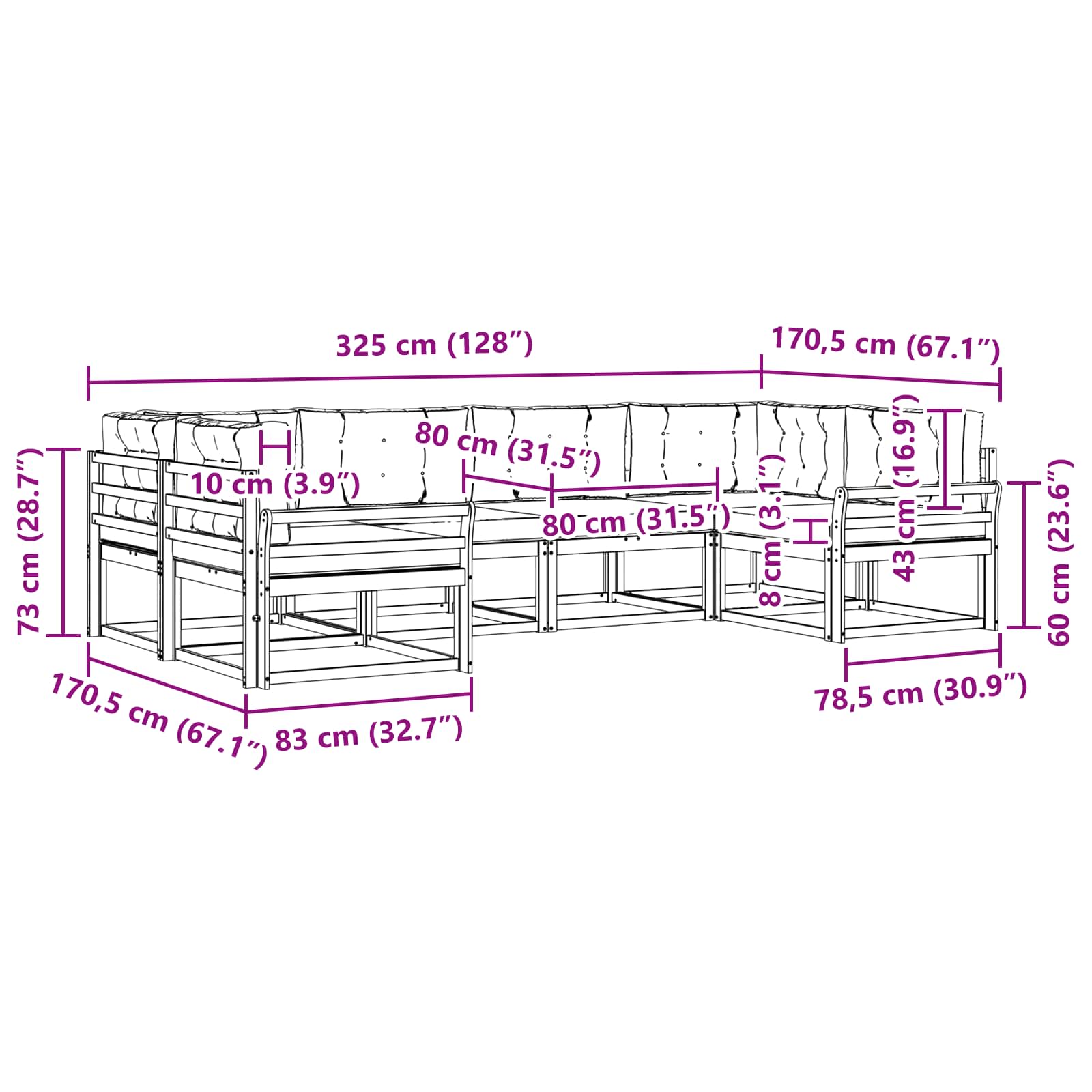 Σειρά Καναπέ Εξωτερικού με μαξιλάρι 6 pcs Φυσικό και Κρέμα - Pakobazaar