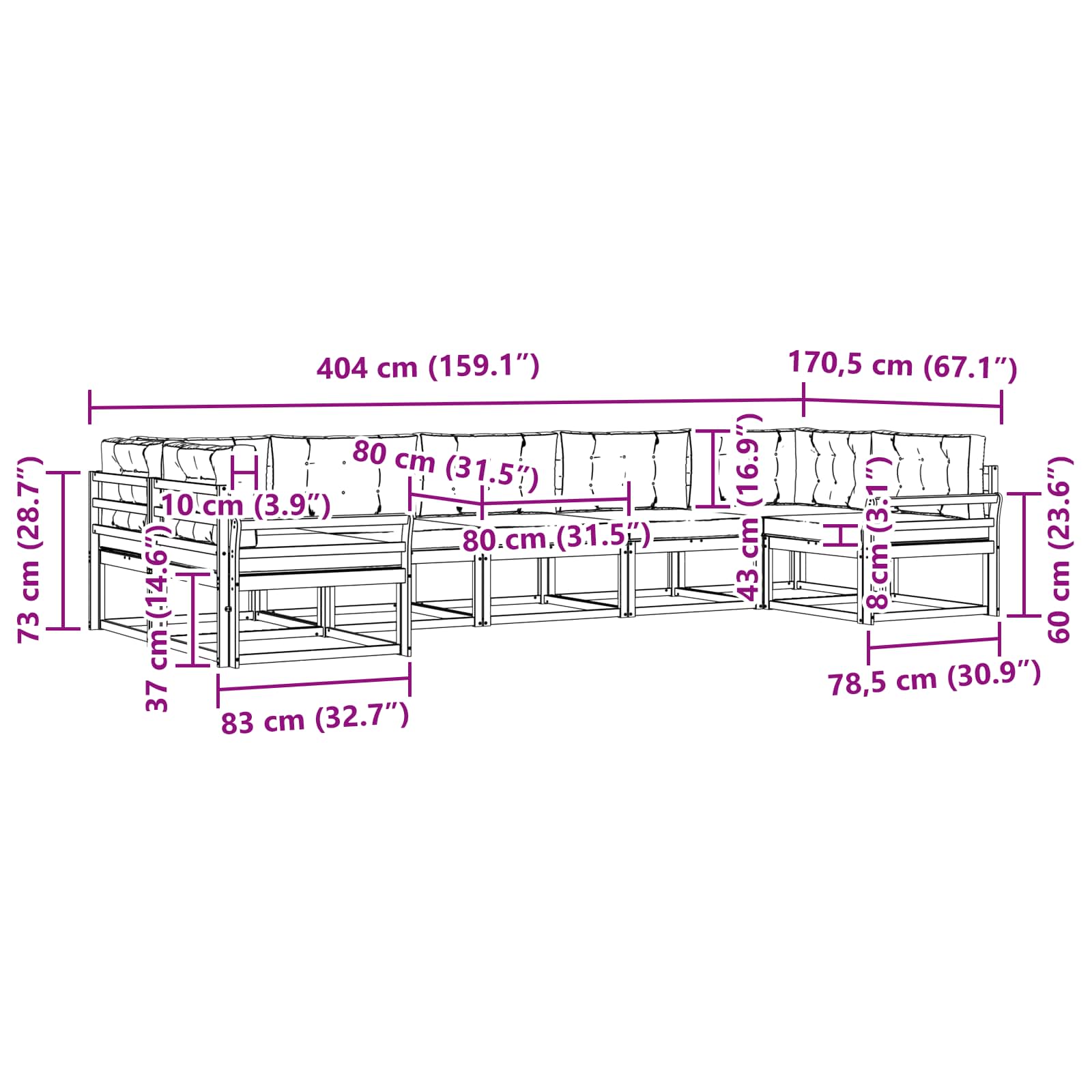 Σειρά Καναπέ Εξωτερικού με μαξιλάρι 7 pcs Φυσικό και Ανθρακί - Pakobazaar