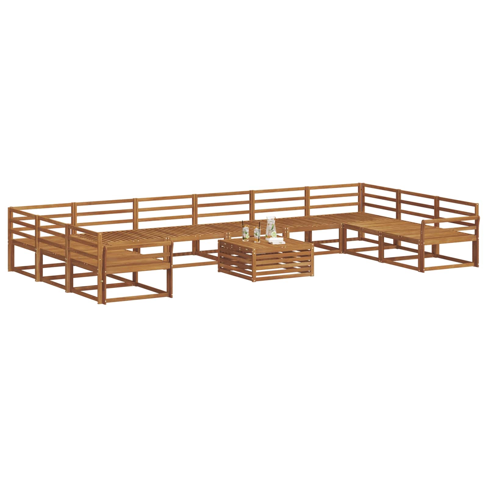 Σειρά Καναπέ Εξωτερικού 11 pcs Φυσικό Στερεό Ξύλο Ακακίας - Pakobazaar