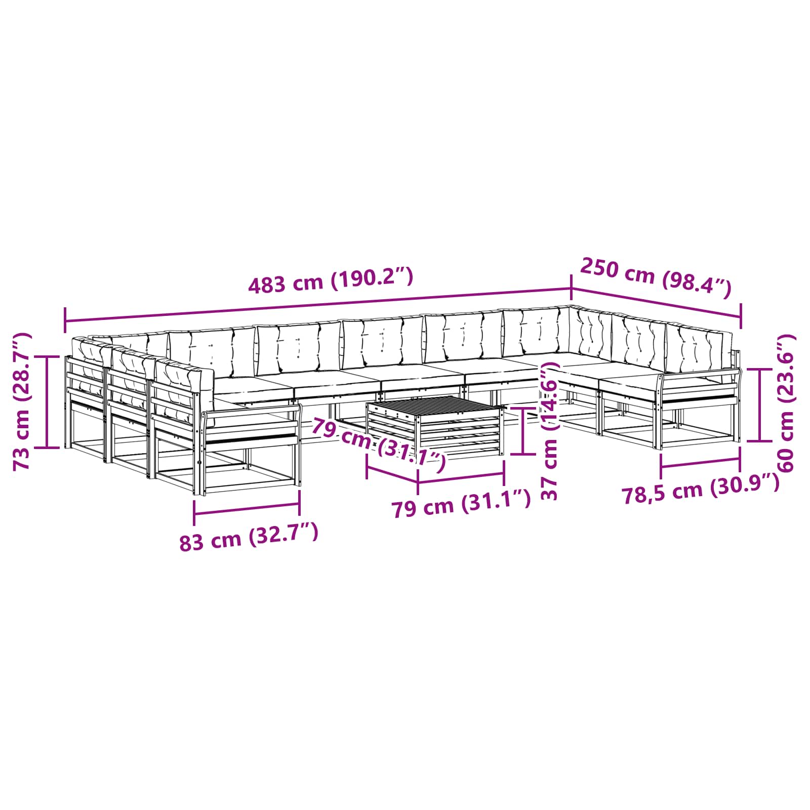 Σειρά Καναπέ Εξωτερικού με μαξιλάρι 11 pcs Φυσικό και Κρέμα - Pakobazaar