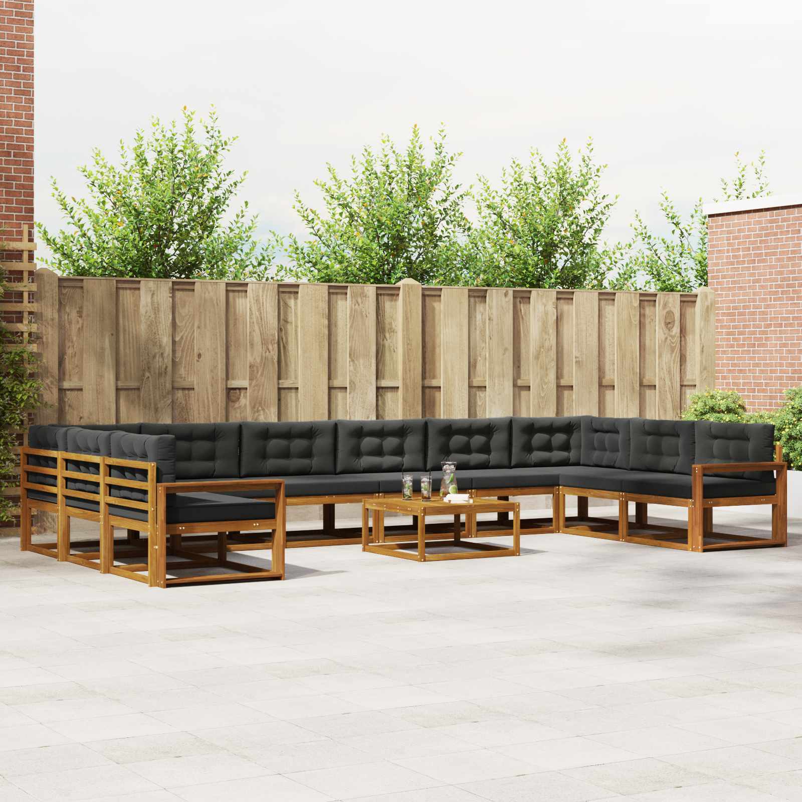 Σειρά Καναπέ Εξωτερικού με μαξιλάρι 11 pcs Φυσικό και Ανθρακί - Pakobazaar