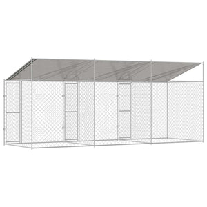 Κλουβί Σκυλιού με Στέγη Ασημί 600 x 200 x 256 εκ. - Pakobazaar