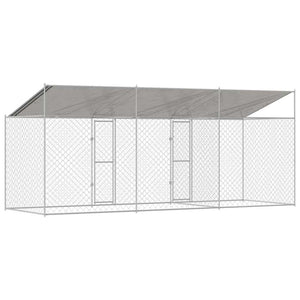 Κλουβί Σκυλιού με Στέγη Ασημί 600 x 200 x 256 εκ. - Pakobazaar