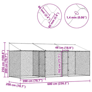 Κλουβί Σκυλιού με Στέγη Ασημί 600 x 200 x 256 εκ. - Pakobazaar