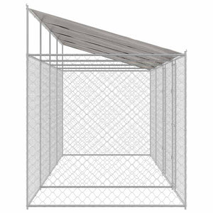 Κλουβί Σκυλιού με Στέγη Ασημί 800 x 200 x 256 εκ. - Pakobazaar