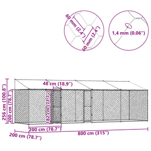 Κλουβί Σκυλιού με Στέγη Ασημί 800 x 200 x 256 εκ. - Pakobazaar