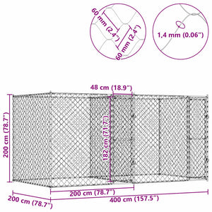 Κλουβί σκύλου Ασημί 400 x 200 x 200 εκ. Επικαλυμμένος Χάλυβας