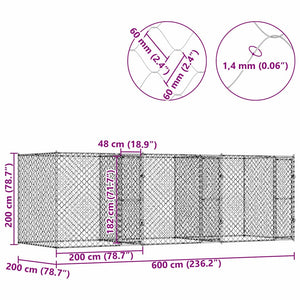 Κλουβί σκύλου Ασημί 600 x 200 x 200 εκ. Επικαλυμμένος Χάλυβας