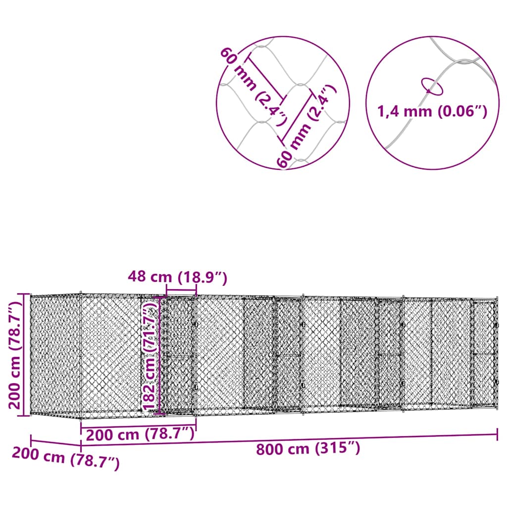 Κλουβί σκύλου Ασημί 800 x 200 x 200 εκ. Επικαλυμμένος Χάλυβας - Pakobazaar