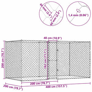 Κλουβί σκύλου Ασημί 400 x 200 x 200 εκ. Επικαλυμμένος Χάλυβας