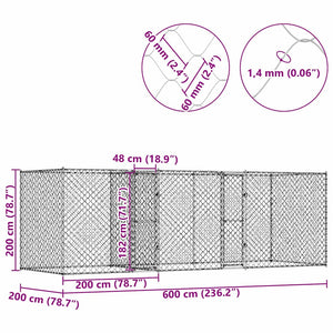 Κλουβί σκύλου Ασημί 600 x 200 x 200 εκ. Επικαλυμμένος Χάλυβας