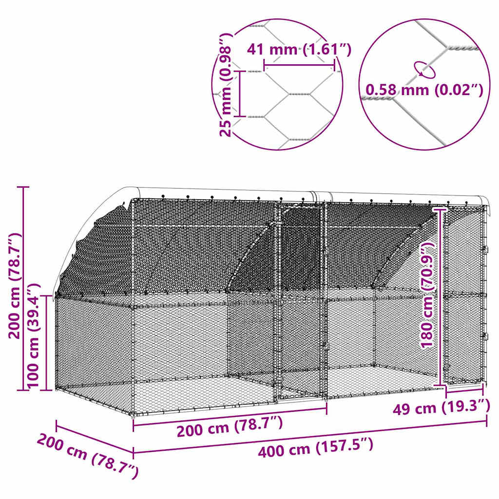 Κλουβί για κότες 2 pcs Ασημί 400 x 200 x 198,5 εκ - Pakobazaar