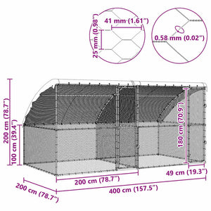 Κλουβί για κότες 2 pcs Ασημί 400 x 200 x 198,5 εκ - Pakobazaar