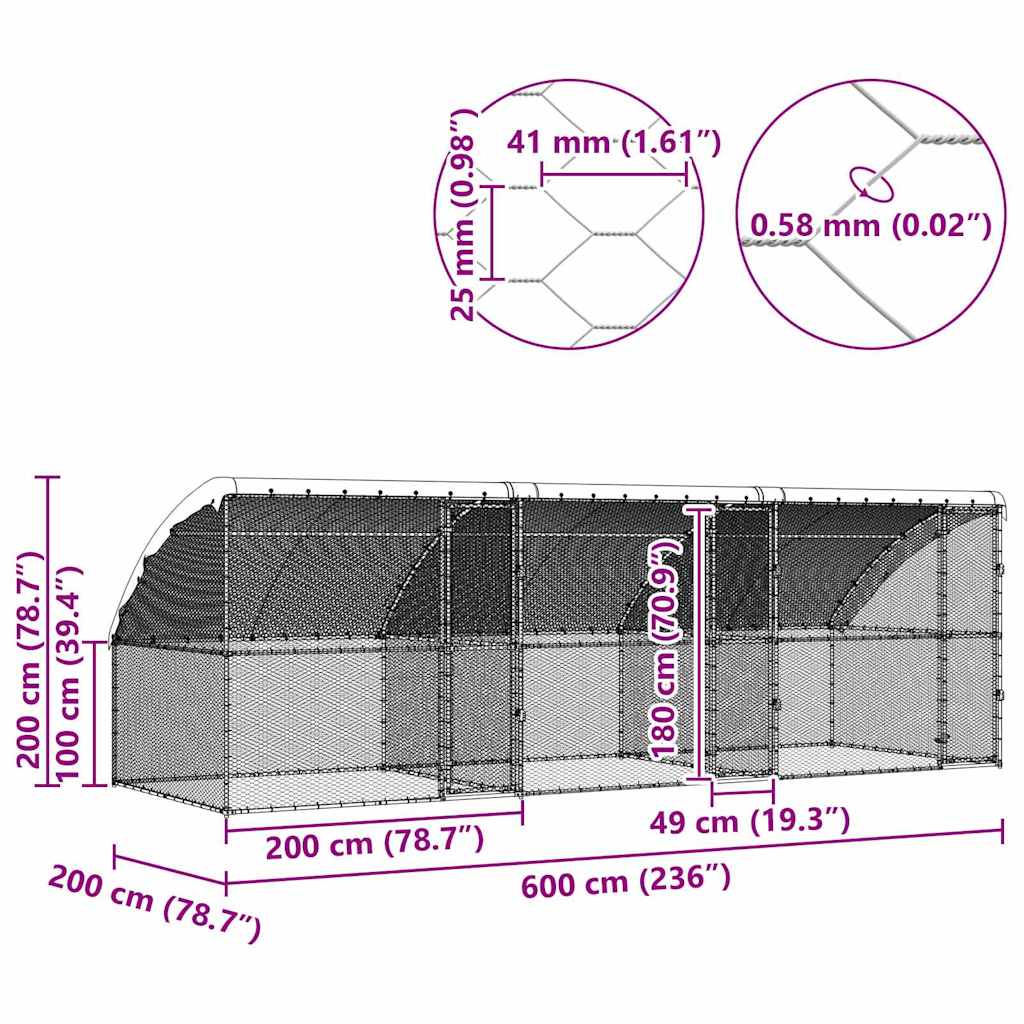 Κλουβί για κότες 3 pcs Ασημί 600 x 200 x 198,5 εκ - Pakobazaar