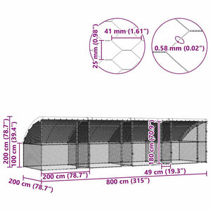 Κλουβί για κότες 4 pcs Ασημί 800 x 200 x 198,5 εκ - Pakobazaar