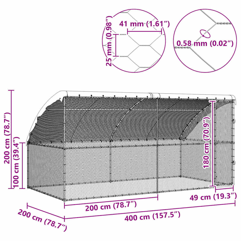 Κλουβί για κότες 2 pcs Ασημί 400 x 200 x 198,5 εκ - Pakobazaar