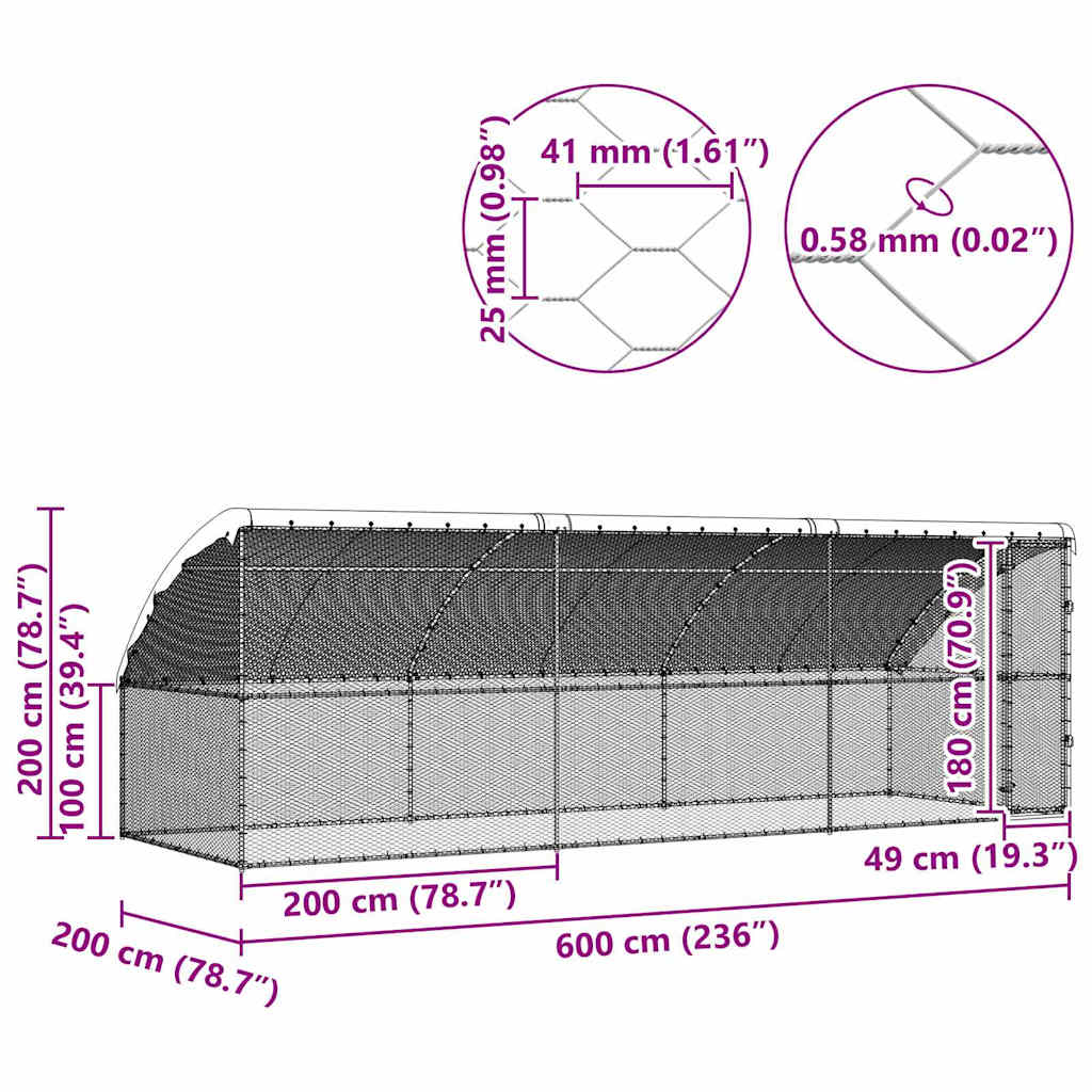 Κλουβί για κότες 3 pcs Ασημί 600 x 200 x 198,5 εκ