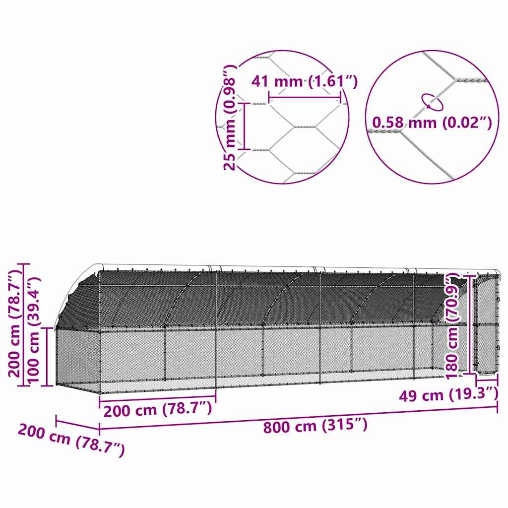 Κλουβί για κότες 4 pcs Ασημί 800 x 200 x 198,5 εκ