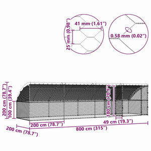 Κλουβί για κότες 4 pcs Ασημί 800 x 200 x 198,5 εκ - Pakobazaar