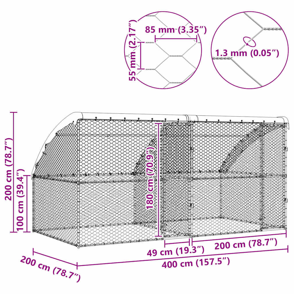 Κλουβί Σκύλου 2 pcs Ασημί 4 x 2 x 2 m Γαλβανισμένος χάλυβας