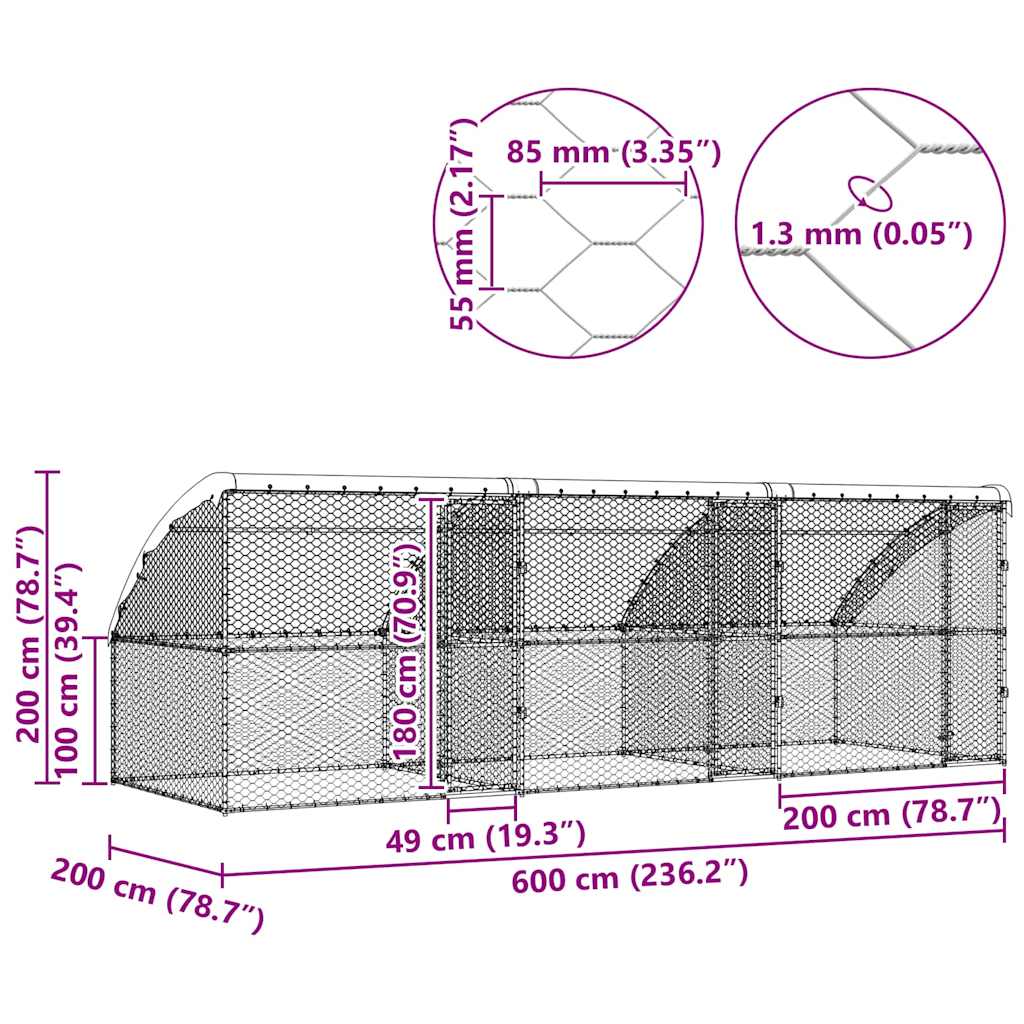 Κλουβί Σκύλου 3 pcs Ασημί 6 x 2 x 2 m Γαλβανισμένος χάλυβας