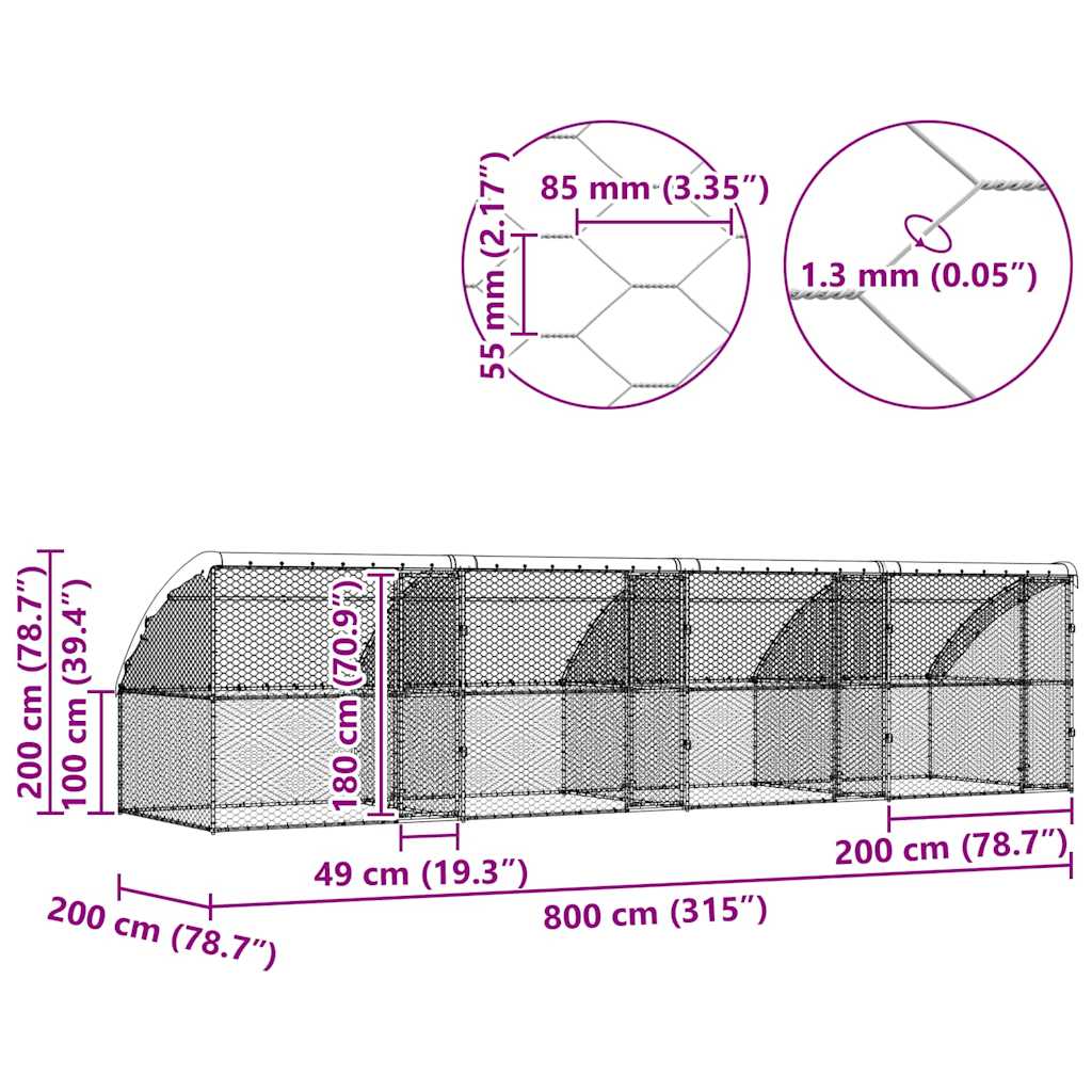 Κλουβί Σκύλου 4 pcs Ασημί 8 x 2 x 2 m Γαλβανισμένος χάλυβας