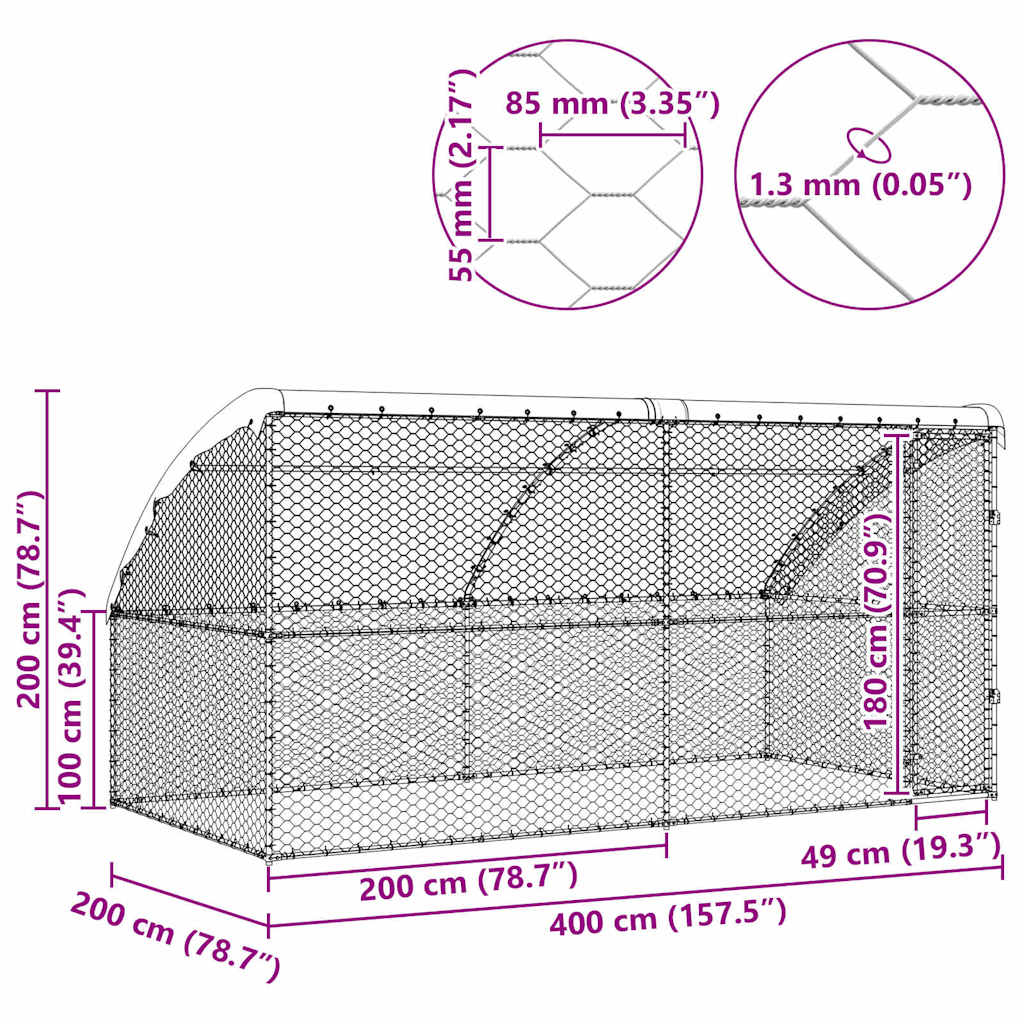 Κλουβί Σκύλου 2 pcs Ασημί 4 x 2 x 2 m Γαλβανισμένος χάλυβας