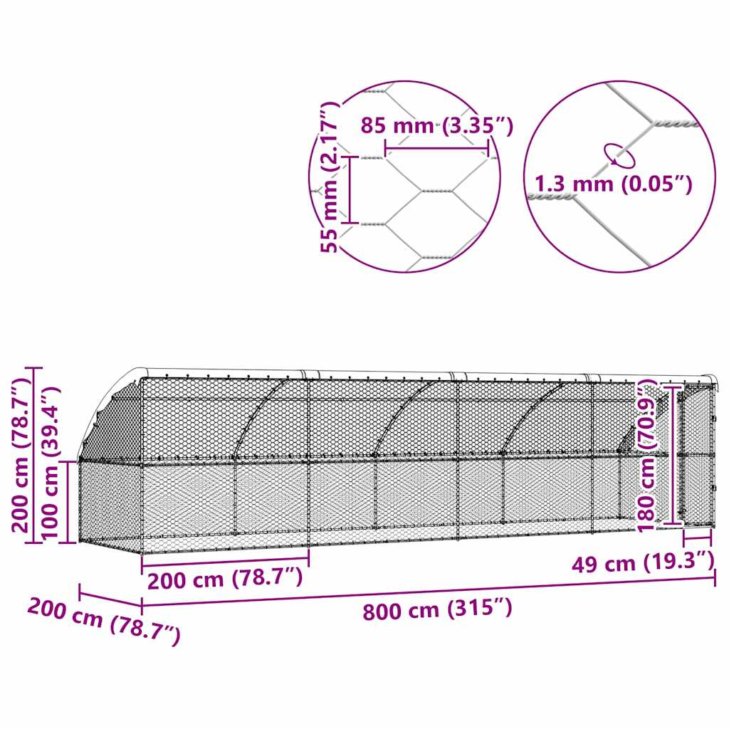 Κλουβί Σκύλου 4 pcs Ασημί 8 x 2 x 2 m Γαλβανισμένος χάλυβας