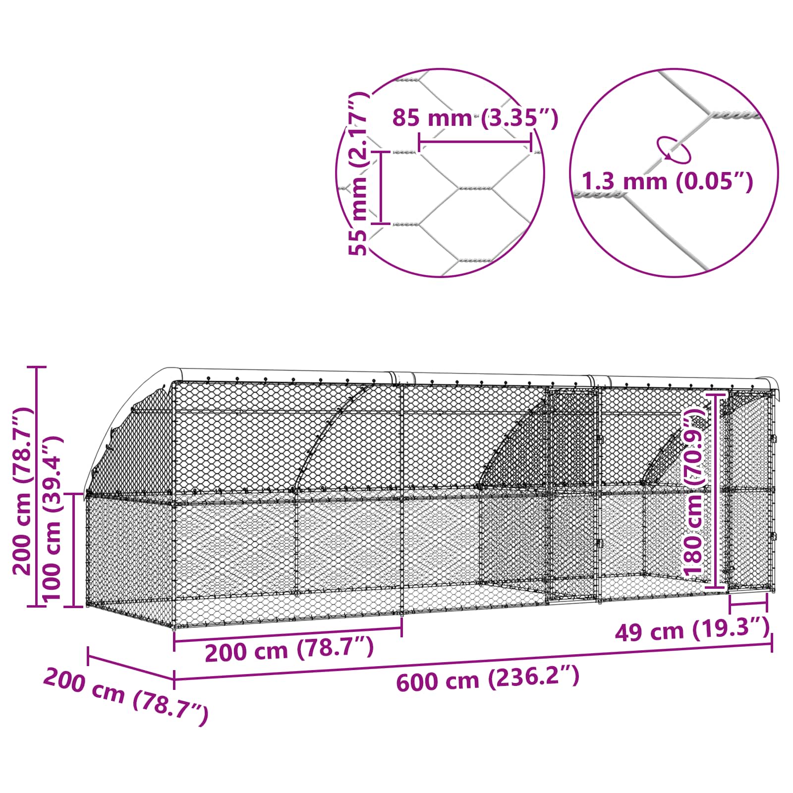 Κλουβί Σκύλου 3 pcs Ασημί 6 x 2 x 2 m Γαλβανισμένος χάλυβας