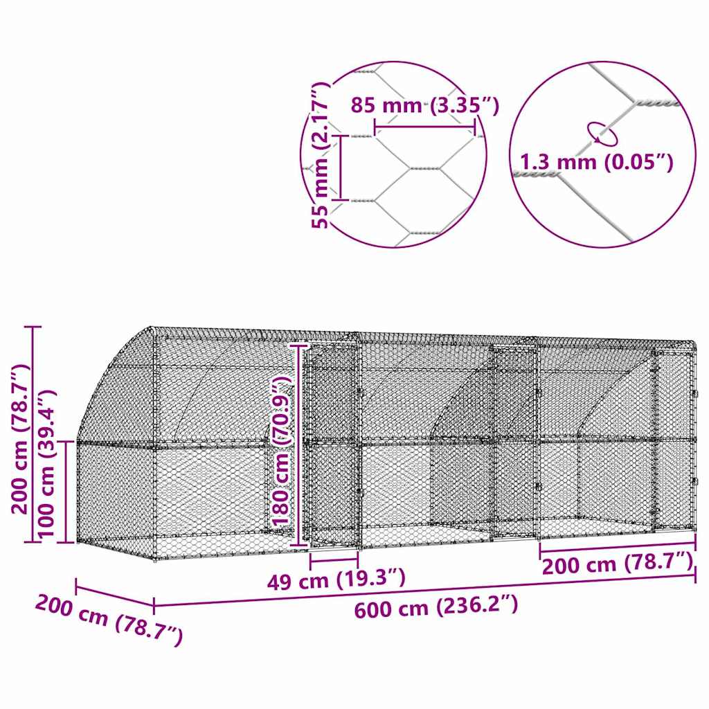 Κλουβί Σκύλου 3 pcs Ασημί 6 x 2 x 2 m Γαλβανισμένος χάλυβας
