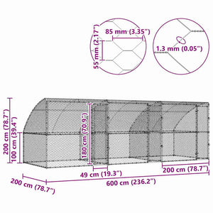 Κλουβί Σκύλου 3 τμχ. Ασημί 6 x 2 x 2 m Γαλβανισμένος χάλυβας