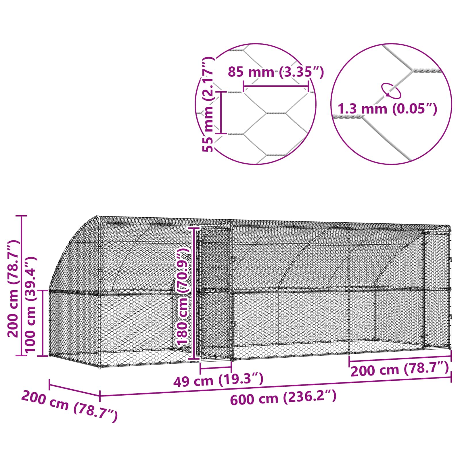 Κλουβί Σκύλου 3 pcs Ασημί 6 x 2 x 2 m Γαλβανισμένος χάλυβας