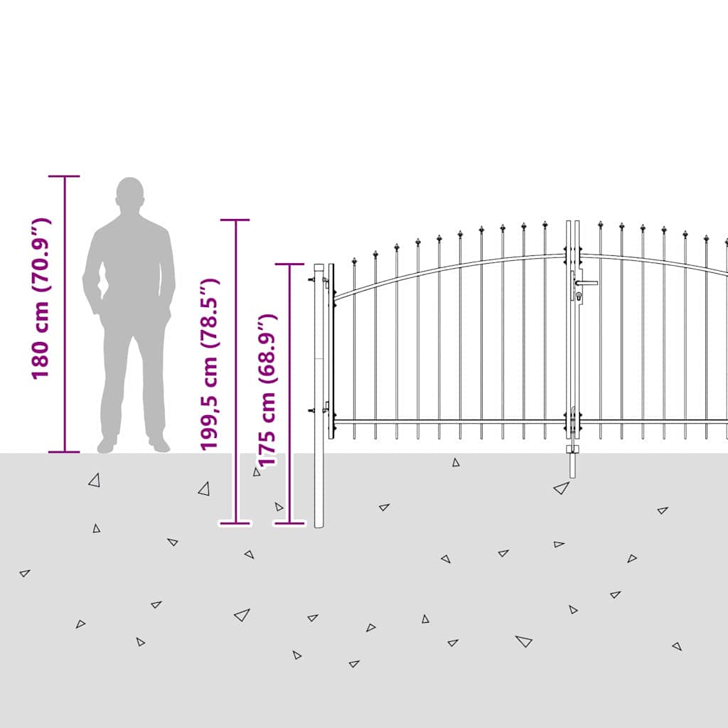 Διπλή Πύλη με κλειδαριά Γκρι 299,5 x 199,5 εκ. Ατσάλι