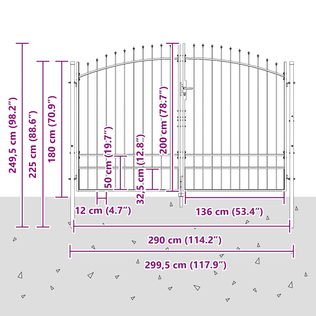 Διπλή Πύλη με κλειδαριά Woerden Γκρι 299,5 x 249,5 εκ. Ατσάλι - Pakobazaar