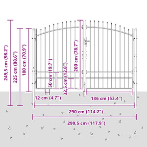 Διπλή Πύλη με κλειδαριά Woerden Γκρι 299,5 x 249,5 εκ. Ατσάλι - Pakobazaar