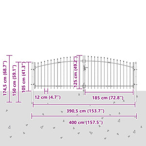 Διπλή Πύλη με κλειδαριά Woerden Γκρι 400 x 174,5 εκ. Ατσάλι - Pakobazaar
