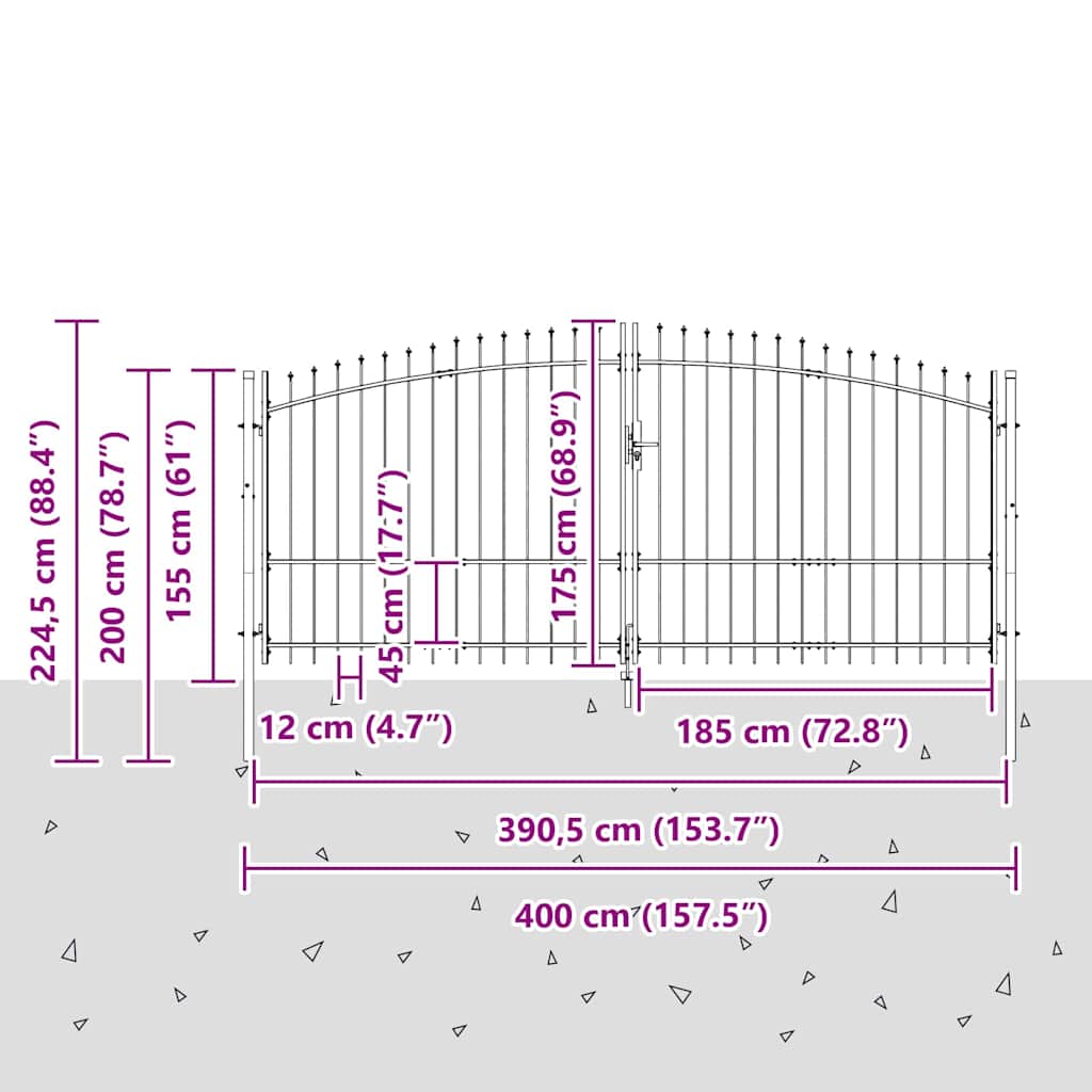 Διπλή Πύλη με κλειδαριά Woerden Γκρι 400 x 224,5 εκ. Ατσάλι - Pakobazaar