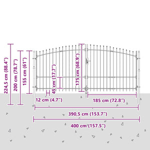 Διπλή Πύλη με κλειδαριά Woerden Γκρι 400 x 224,5 εκ. Ατσάλι - Pakobazaar