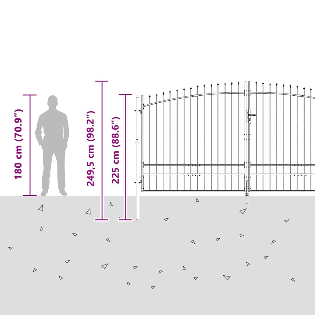 Διπλή Πύλη με κλειδαριά Γκρι 400 x 199.5 εκ. Ατσάλι