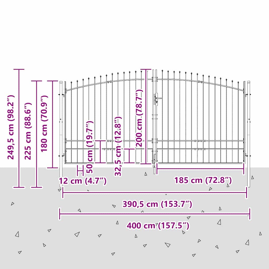 Διπλή Πύλη με κλειδαριά Γκρι 400 x 199.5 εκ. Ατσάλι