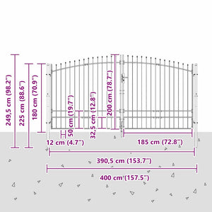 Διπλή Πύλη με κλειδαριά Woerden Γκρι 400 x 249,5 εκ. Ατσάλι - Pakobazaar
